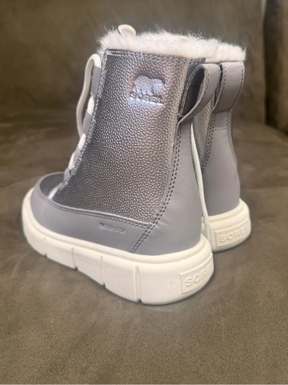 Sorel Kids Metallic Silver Lace-Up Winter Boots